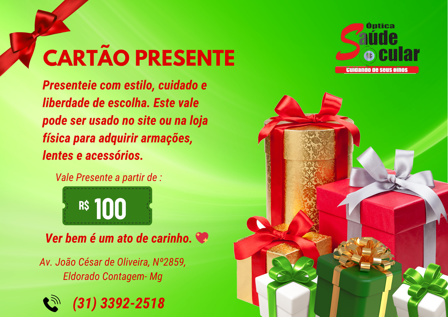 Cartão Presente Óptica Saúde Oculor